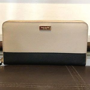 Kate Spade Neda Newbury Lane Grey & Black Zip Around Continental Wallet